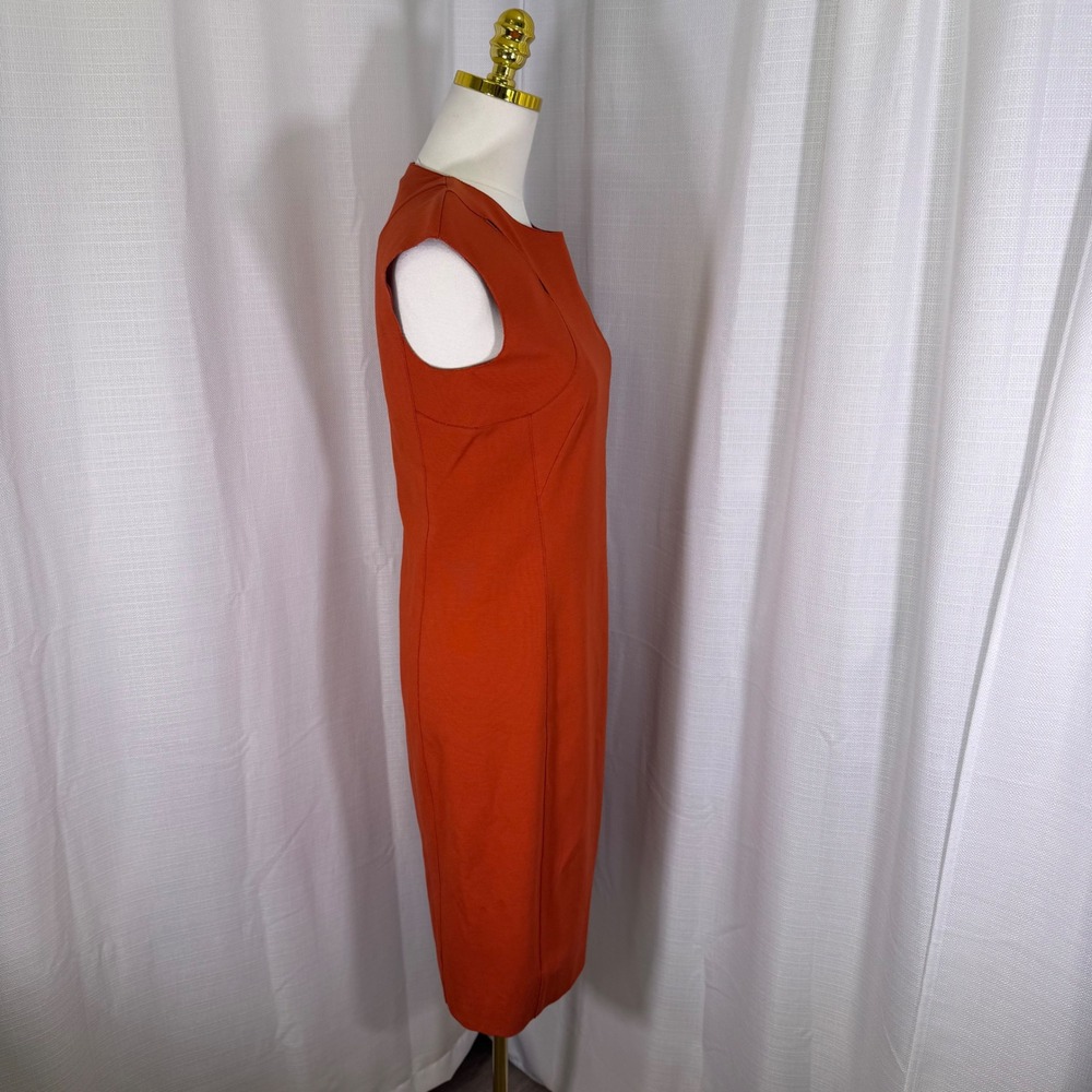 Akris Punto Sheath Dress Sz 6 Red Orange Cutout Textured Sleeveless Knee Length - Picture 15 of 16